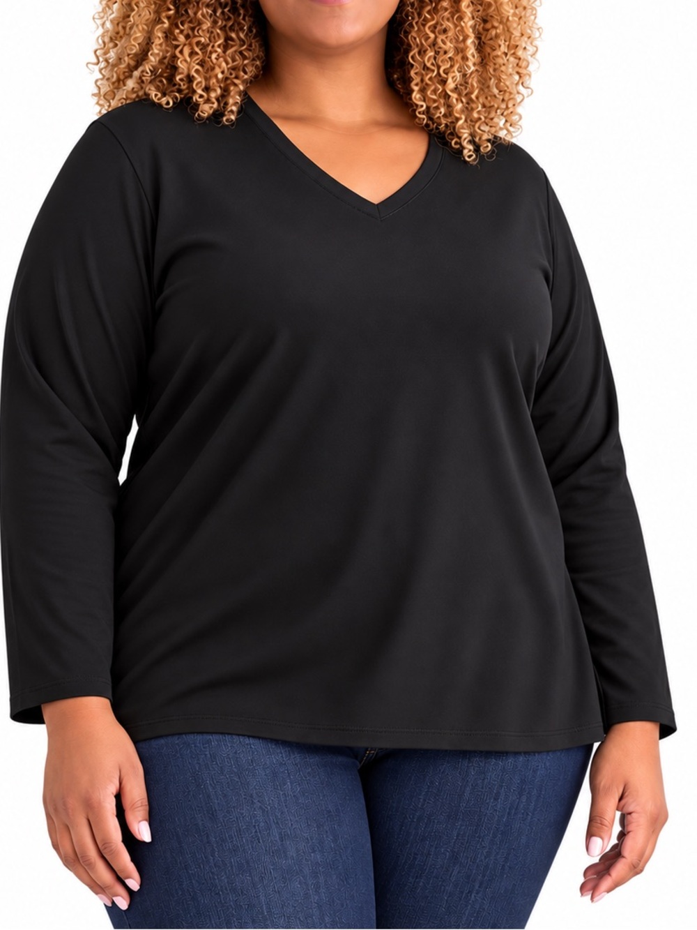NWT Women’s 1X St. John’s Bay Black  V-Neck Long Sleeve Polar Fleece Top